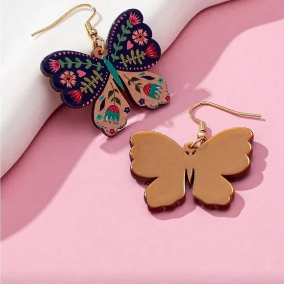Acrylic Floral Butterfly Earrings - Picture 3 of 8